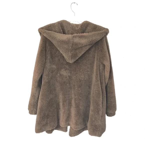 Easel Teddy Coat Brown Open Front Hoodie Size S - Picture 2 of 8